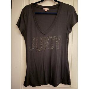 Juicy couture women’s large gray low v-neck shirt with rhinestones